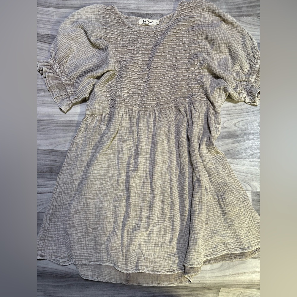 Three Bird Nest Textured Beige Linen Dress